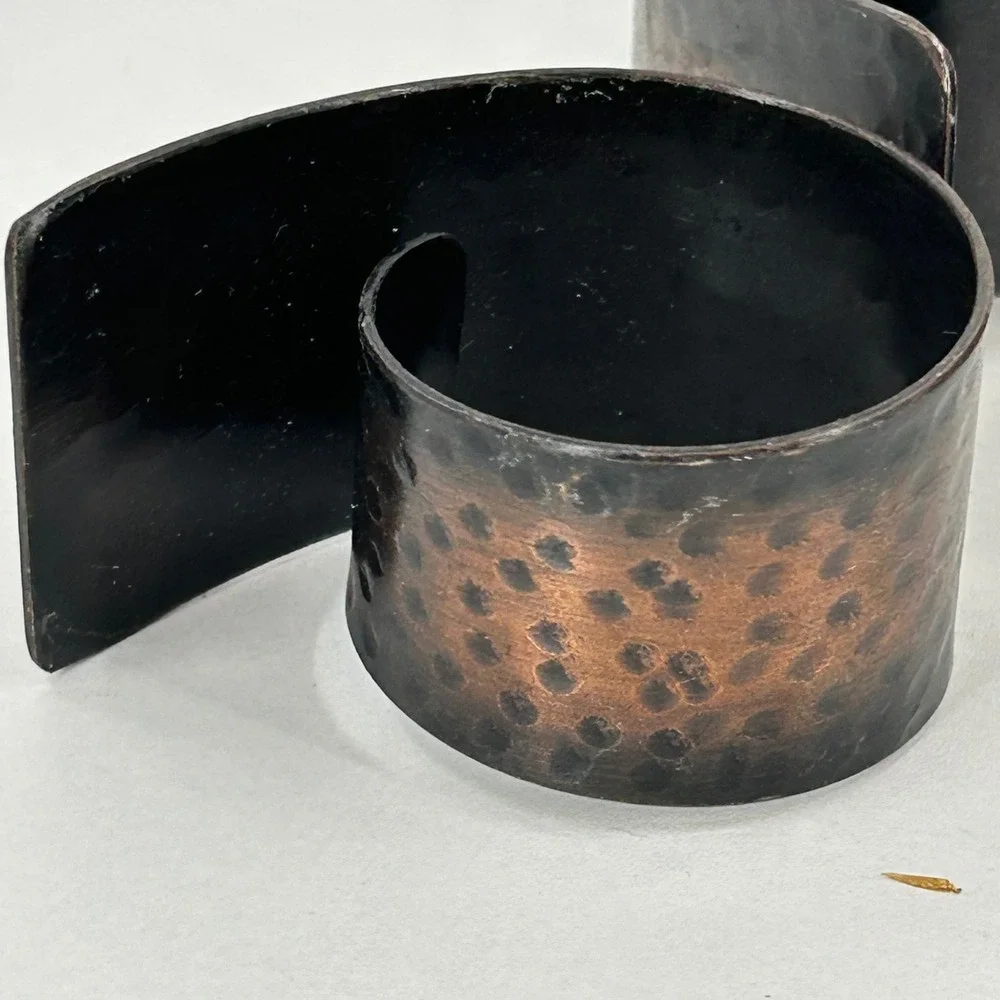 Hammered Metal Napkin Rings Spiral Wrap Bronze Copper Set of 3